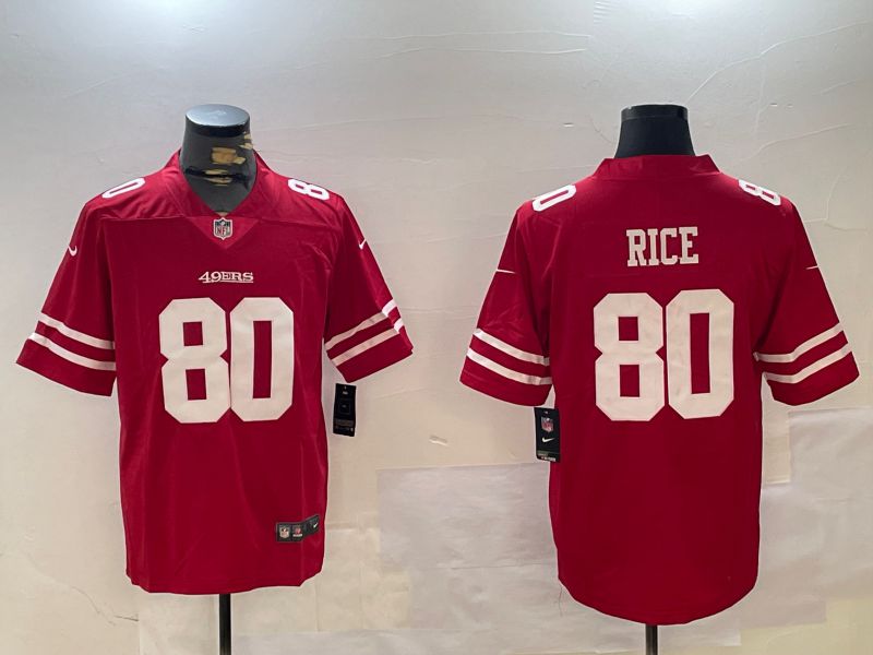 Men San Francisco 49ers #80 Rice Red Second generations 2024 Nike Limited NFL Jersey style 1